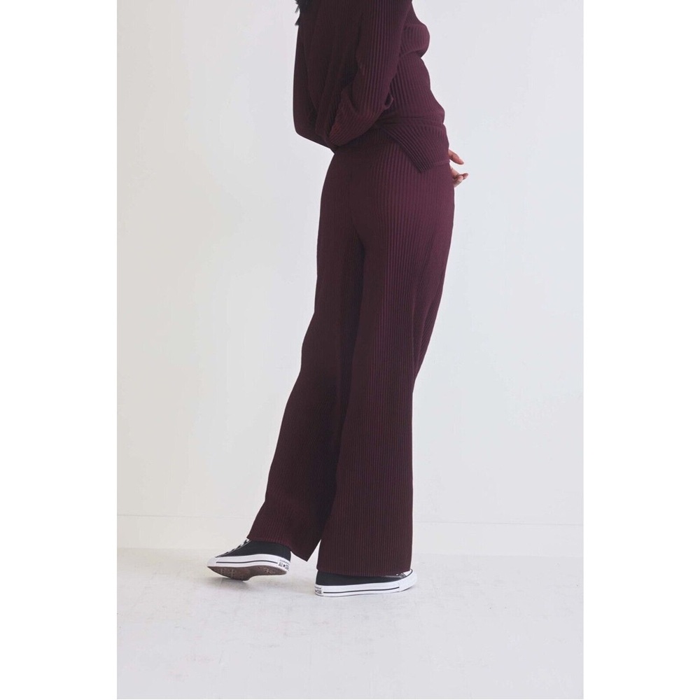 Ruti Burgundy Merlot Masterful Plisse Pleated Ribbed Pants & Top Size S/M NEW - Picture 3 of 7